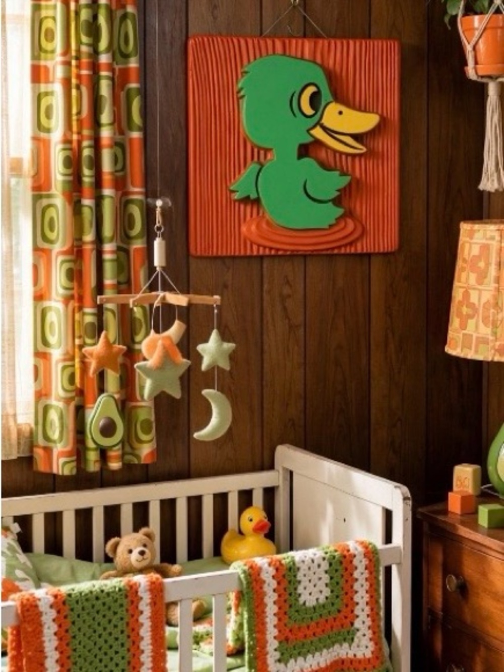 Miller Studio 1972 Chalk Green Duck Wall Art with Orange Background